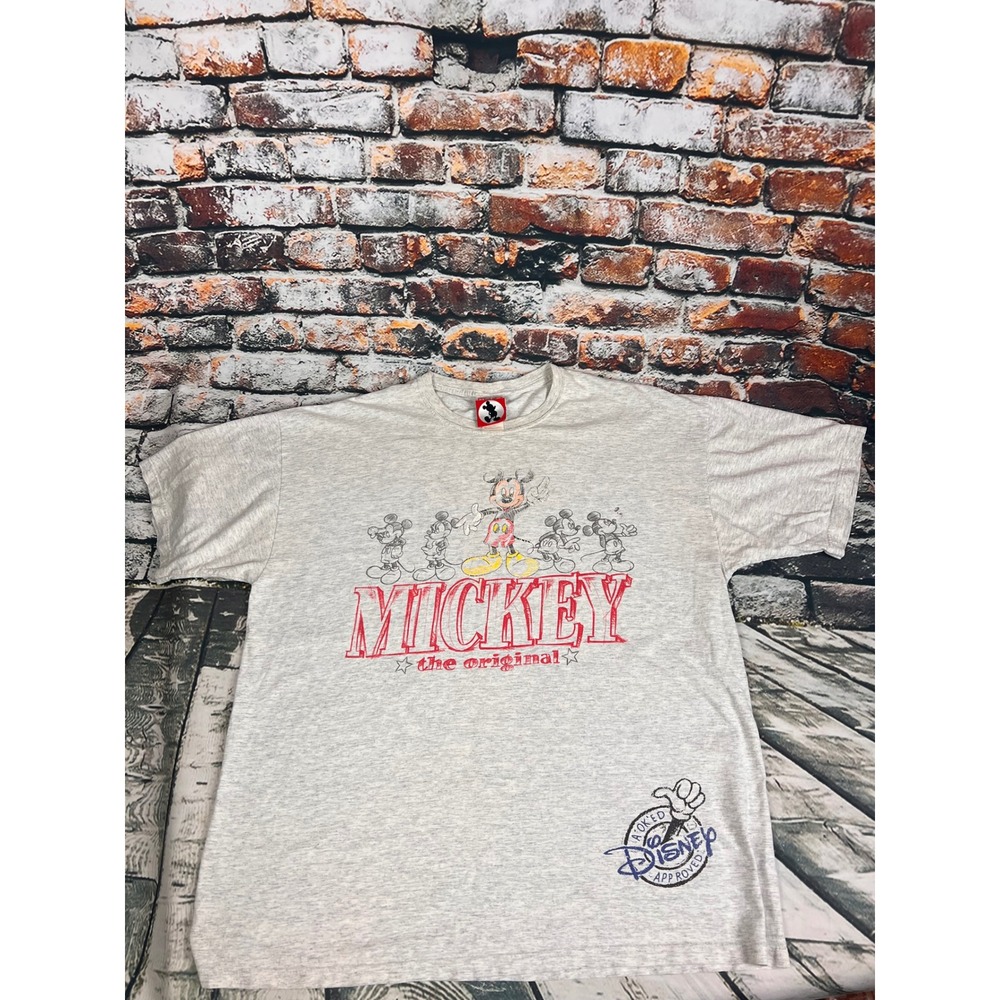 Vintage‎ Mickey Inc Disney T-Shirt Gray Sketch The Original Graphic Large 90s
